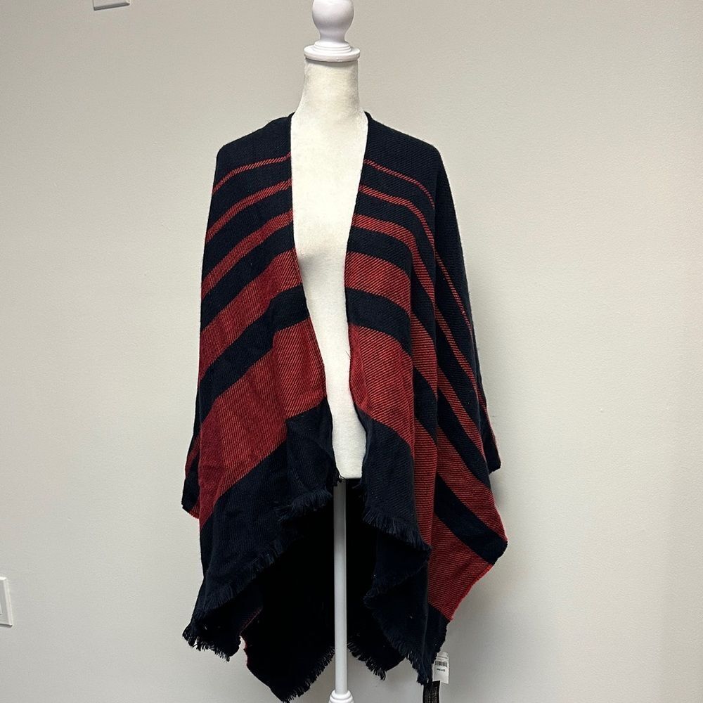 Banana Republic Reversible Stripe Poncho Shawl Cape-Dark Navy and Red- NWT